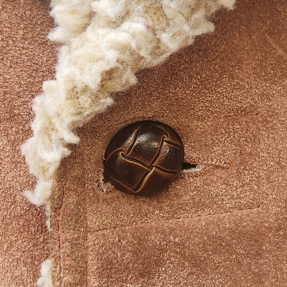 LAKELAND Men's Campus Coat Size 40 Penny Lane Leather Sherpa Lined Vintage 70s - Picture 7 of 14